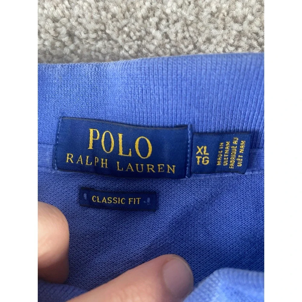 Polo Ralph Lauren Solid Blue Polo Shirt Mens XL Yellow Pony Cotton Preppy Work